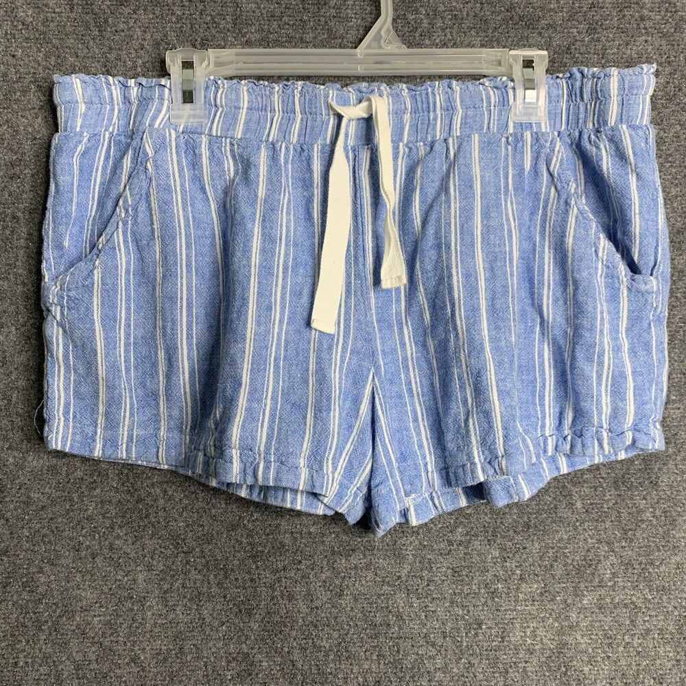Blue Striped High Waist Women Shorts